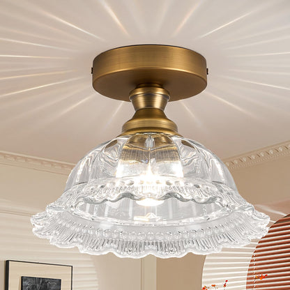 Semi Flush Ceiling Light RRP - £74.99 9.8in Brass Glass Vintage Shade Suitable for Bedroom Dining Kitchen – H087-T