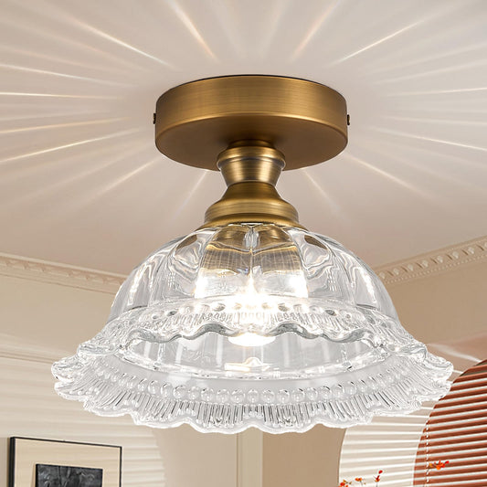 Semi Flush Ceiling Light RRP - £74.99 9.8in Brass Glass Vintage Shade Suitable for Bedroom Dining Kitchen – H087-T