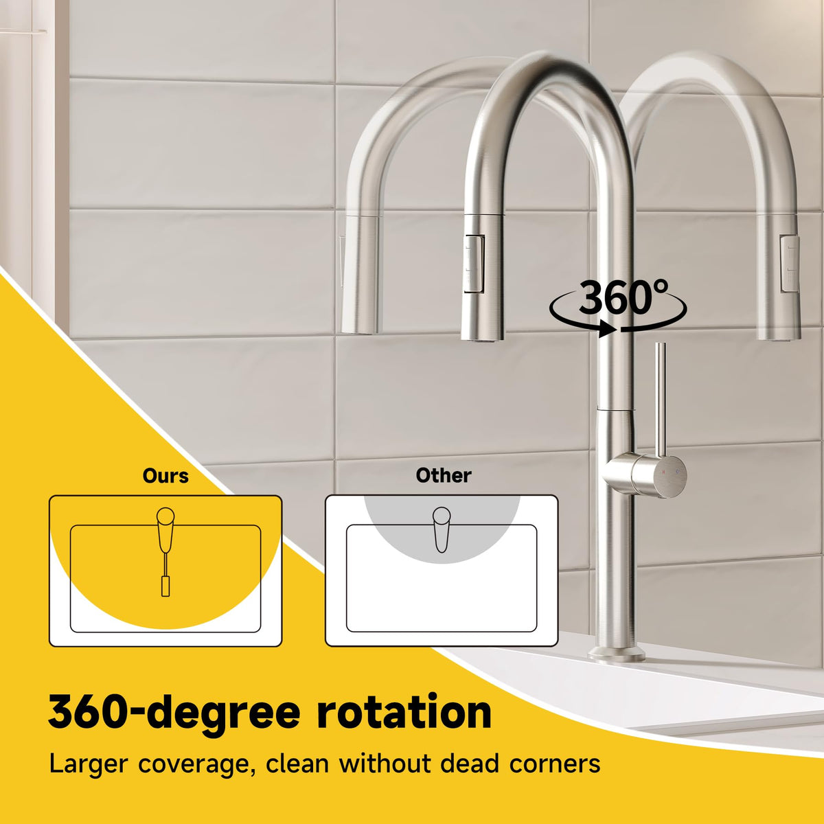 Kitchen Mixer Tap Pull-Out Sprayer RRP - £34.99 2-Mode 360° Swivel Single Handle – 43.6x22.6cm