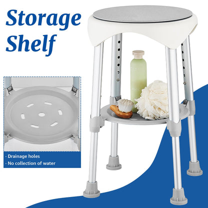 Swivel Shower Stool RRP - £39.99 360° 6-Level Adjustable Height with Shelf – Grey