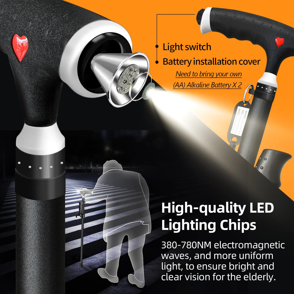 Adjustable Walking Stick RRP - £39.99 with Second Handle and LED Light for Extra Support – One Size