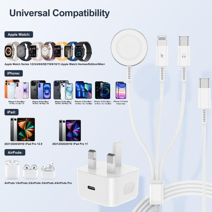 3-in-1 Apple Watch Charger 20W USB-C Fast Charge 2m - Universal