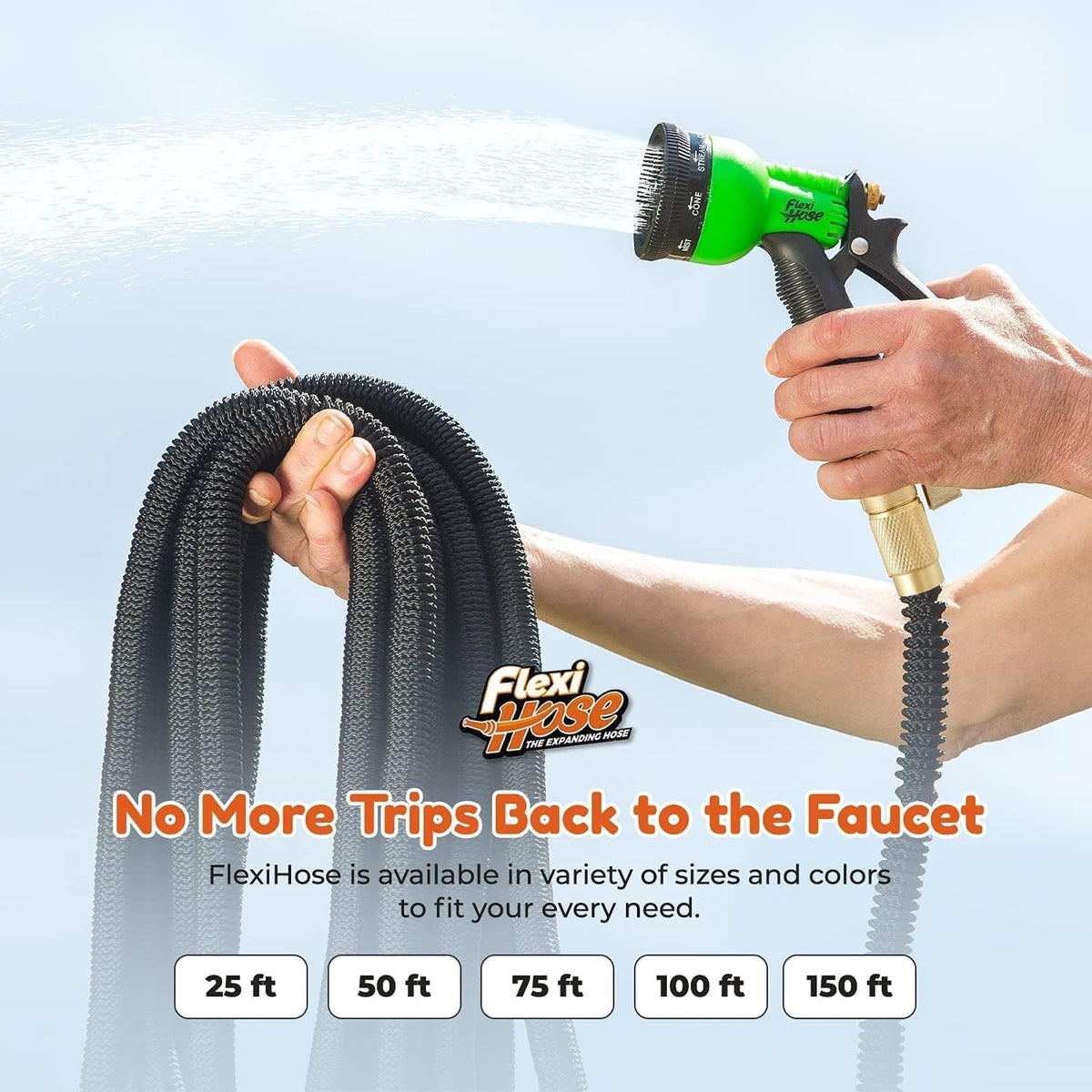 Expandable Garden Hose RRP - £25.99 50ft with 8-Function Nozzle No-Kink Brass Fittings