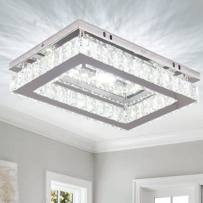 LED Crystal Rectangular Ceiling Chandelier RRP - £35.99 Flush Mount K9 Stainless – Cool White