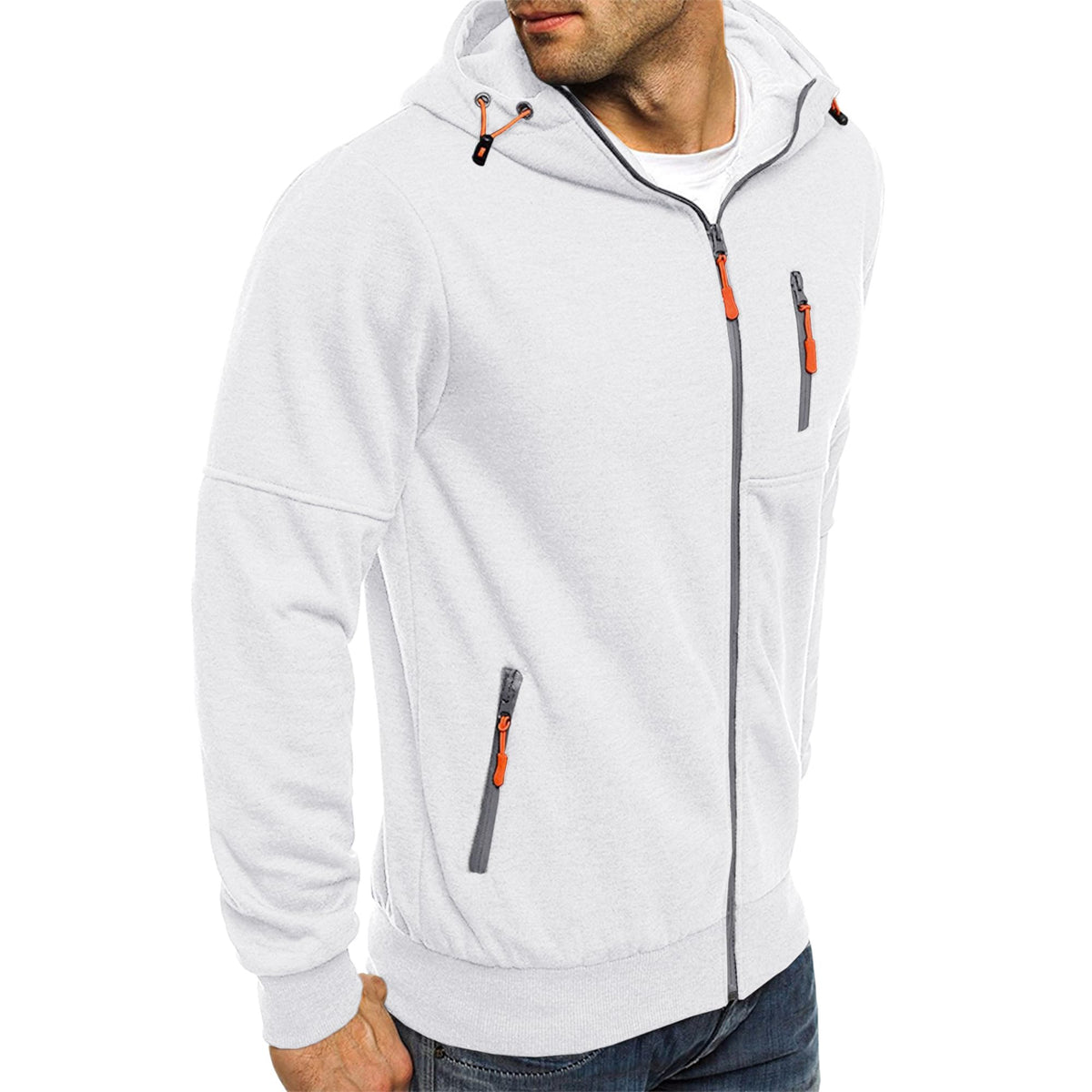 Men’s Fleece Hooded Sweatshirt RRP - £22.99 Full-Zip Long Sleeve Casual Pullover – White XL