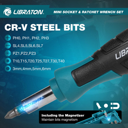 1/4in Drive Mini Socket & Ratchet Set RRP - £25.99 37pc 4-13mm with Magnetic Driver – Case