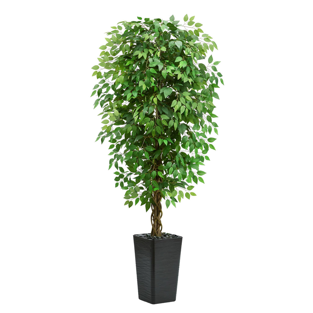 Artificial Ficus Tree 6ft Large with Tall Black Planter RRP - £109.99 – Green/Black