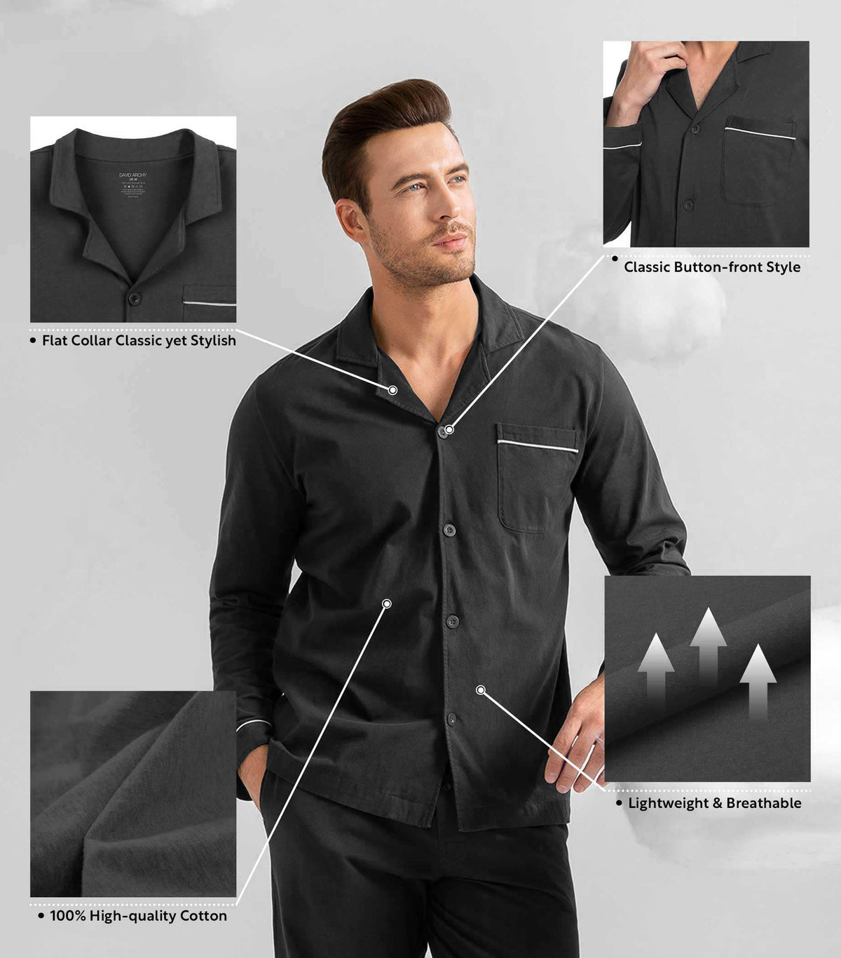 Men's Cotton Sleepwear RRP - £42.99 Button-Down Pajamas Set – Blue
