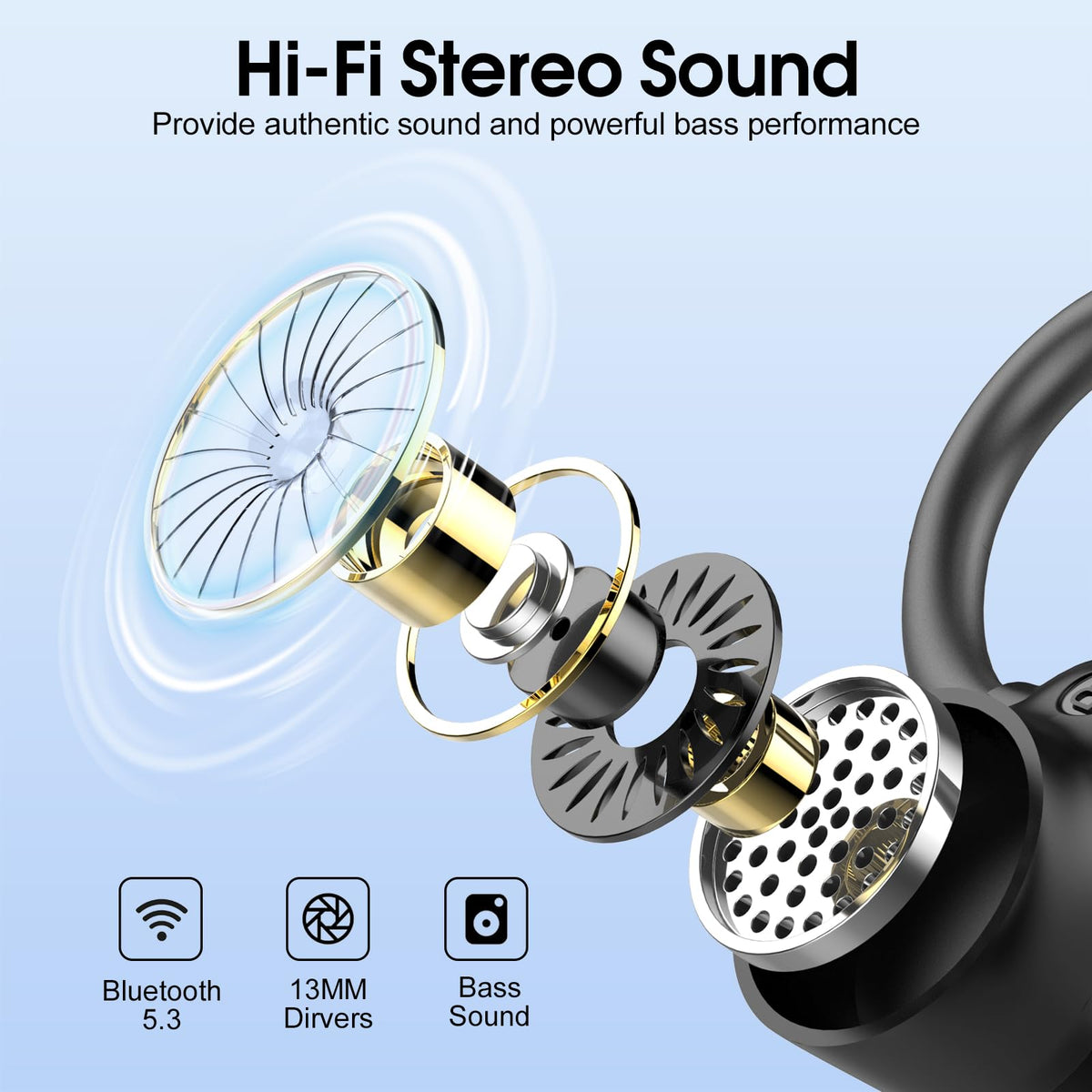 Wireless Earbuds RRP - £19.99, Bluetooth 5.3 Headphones with 4 ENC Noise Canceling Mic, 50H Stereo Dual LED Display Ear Buds, Sport Wireless Earphones with Earhooks, IP7 Waterproof Wireless Headphones Gym, Blue