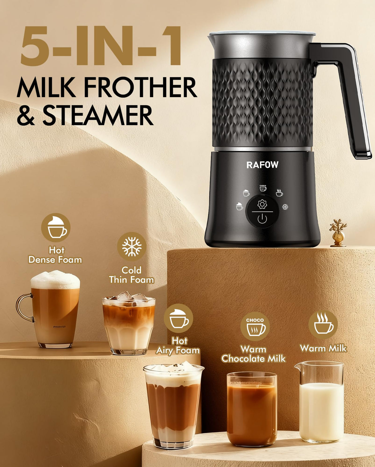 5-in-1 Electric Milk Frother RRP - £39.99 350ml Silent Hot & Cold Dishwasher Safe ? Black