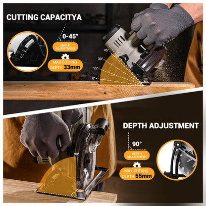 20V Cordless Circular Saw RRP - £59.99 165mm with 4.0Ah Battery LED Light 55mm/33mm Cutting Depth – 165mm