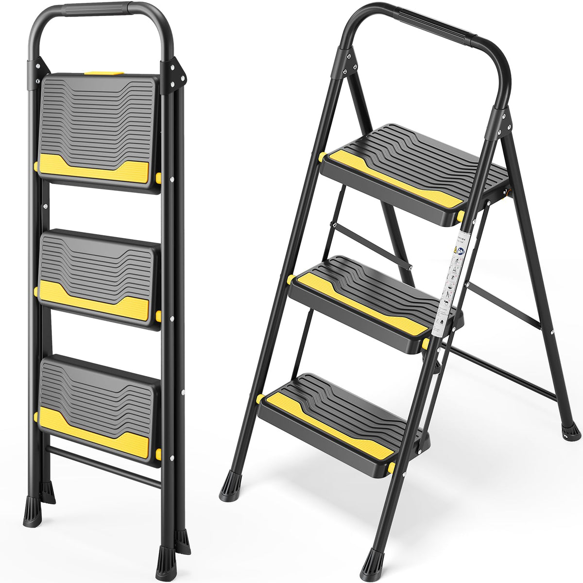 2 Step Ladder RRP - £29.99 Heavy-Duty 150KG Capacity Folding Step Stool with Anti-Slip Steps – Black
