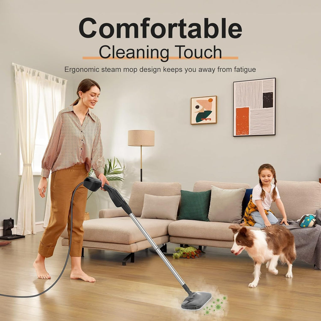 Fast-Heat Steam Mop with Handheld Cleaner RRP - £35.99 250ml Powerful Floor Steamer 17 Accessories Washable Pads – White