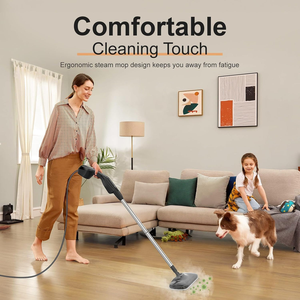 Fast-Heat Steam Mop with Handheld Cleaner RRP - £35.99 250ml Powerful Floor Steamer 17 Accessories Washable Pads – White
