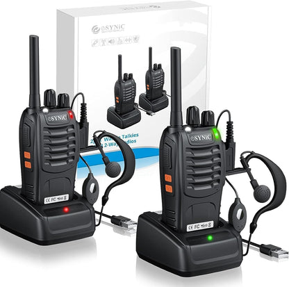 eSynic 2Pack Professional Walkie Talkies RRP - £22.99 for Adults Rechargeable Walkie Talkies Best 16CH Walkie Talkies Hand Free VOX Walkie Talkies With Earpieces& LED Lights Wonderful Gifts For Adults Kids etc